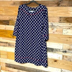 Lands’ End size 1X(16W-18W) blue, white, red 3/4 sleeve sailor’s knot midi dress